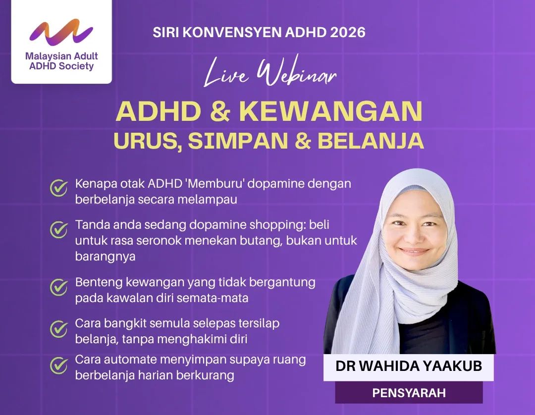 Poster ADHD & Kewangan: Urus, Simpan & Belanja
